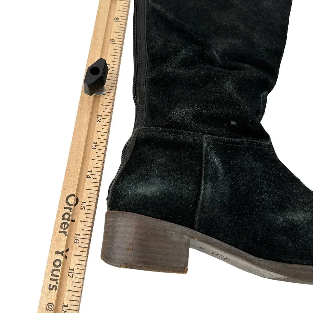 Tory Burch Womens Suede Leather Tall Riding Boot Round Toe Zipper Black Size 6